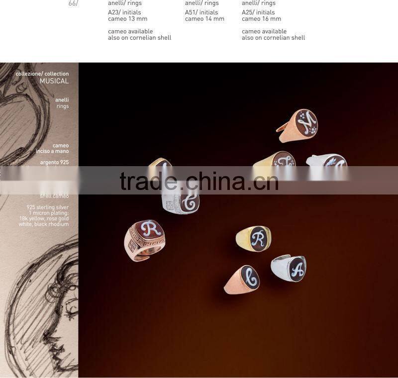 Classic 925 Sterling Silver Small Alphabet Cameo Ring Made in Italy A23 cameo 13mm, A51 cameo 14mm & A25 cameo 16mm