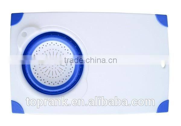Cheap wholesale kitchen foldaway flexible plastic cutting board with foldable bowl