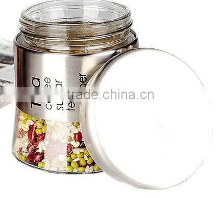 stainless steel casing glass jar for spices/coffee/tea