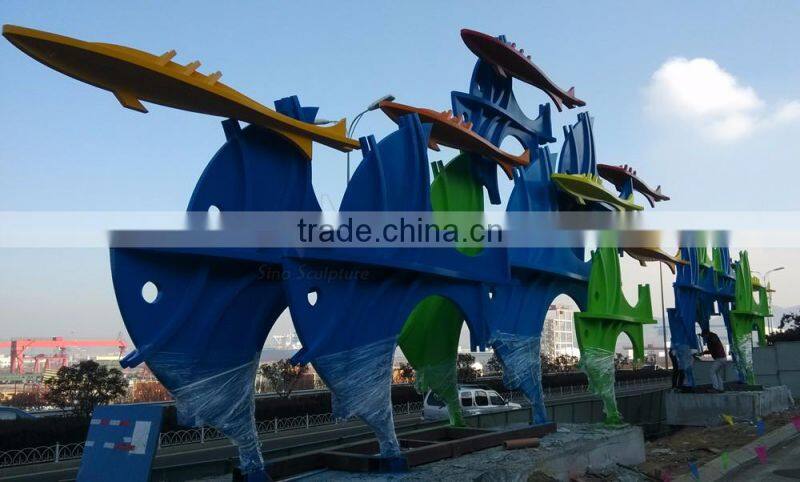 outdoor decoration abstract metal craft metal fish sculpture for garden