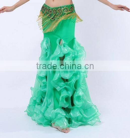 Egyptian style belly dance skirt with ruffle side slit