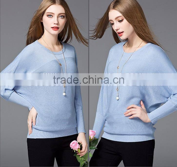 New design blank pullover style women knitting patterns bat sleeve sweater