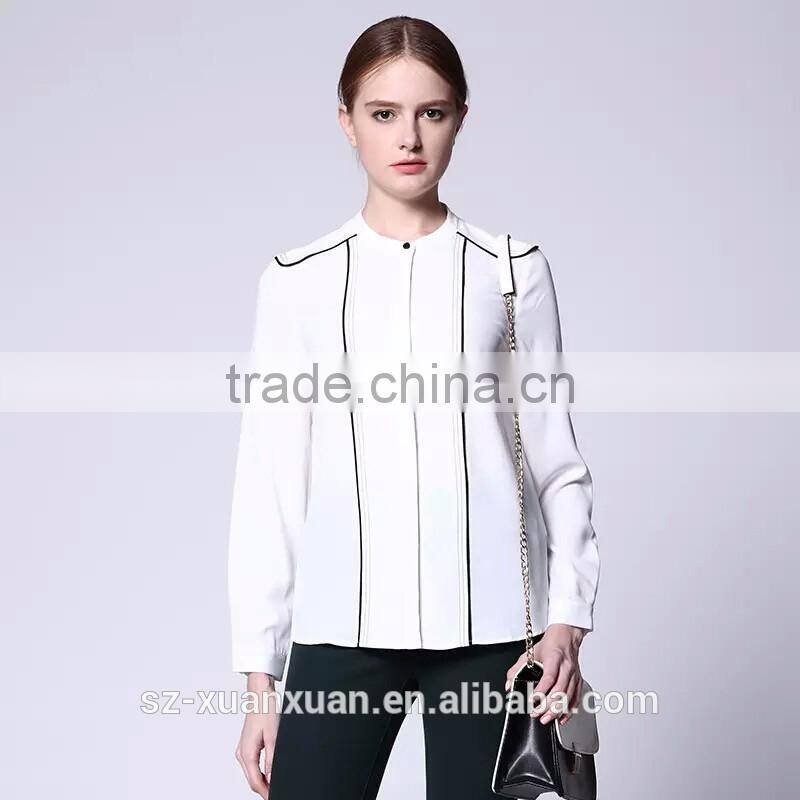 Hot selling plain white cotton long sleeve o-neck ladies officeware shirt