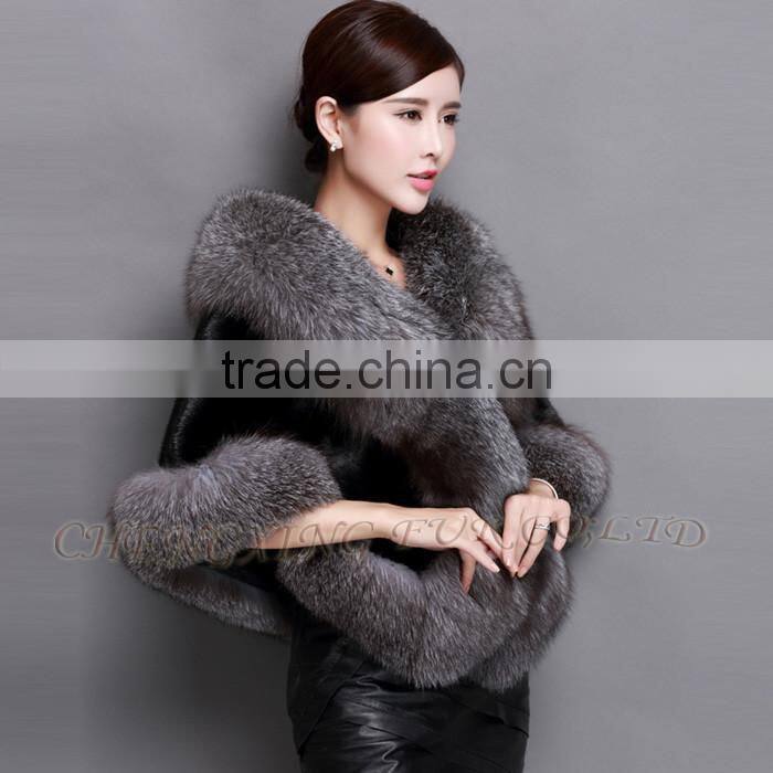 CX-B-M-05G Ladies' Genuine Mink Vintage Elegant Ladies Fur Cape Shawl For Party