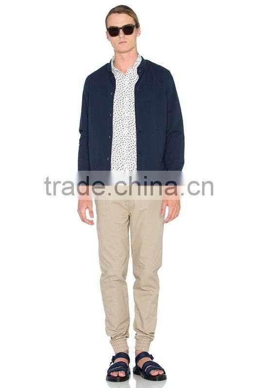 botton front design navy blue custom jacket for men made in China factory