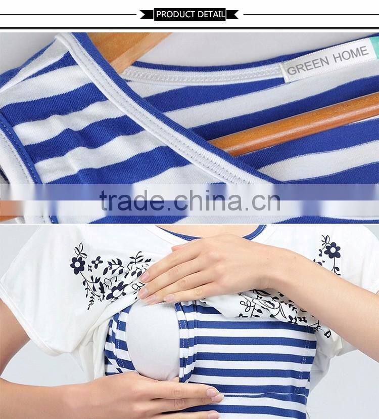 White and Blue Strips Maternity Dress End Atheleisure Nursing Clothing Athleisure Hide Breastfeeding Opening Skirts