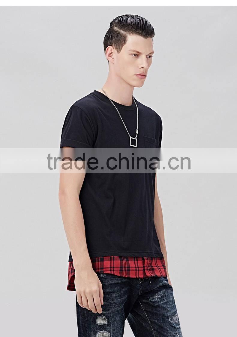 China factory 100% cotton cheap plain plaid color black Tee shirt men