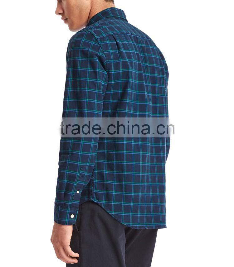 Mens organic custom cotton plaid slim fit business shirt
