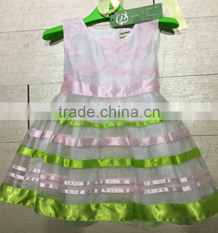 Premium quality boutique girl dress mesh fabric with satin ribbon clothes princess wholesale dress