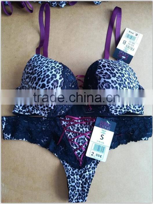 Top selling sexy underwear fancy women black bra thong set