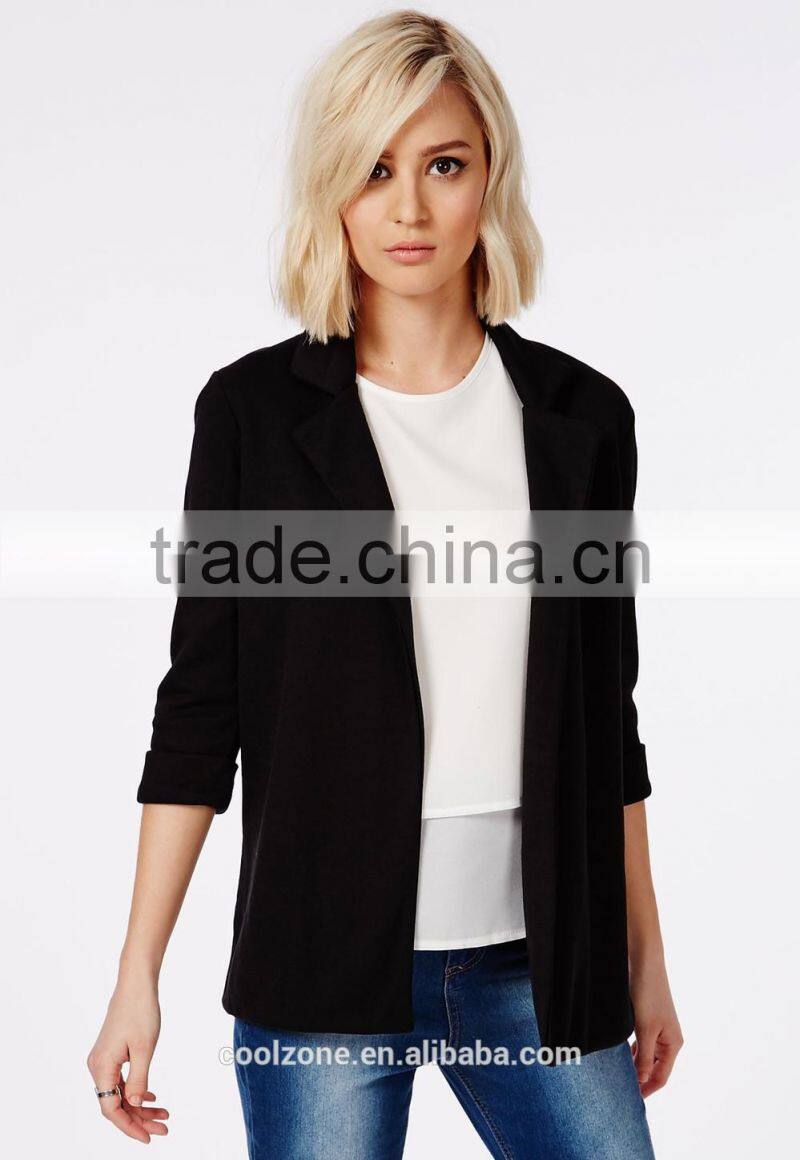 Fashion tailored lapel turn up cuffs jersey blazer women blazer suit 2015
