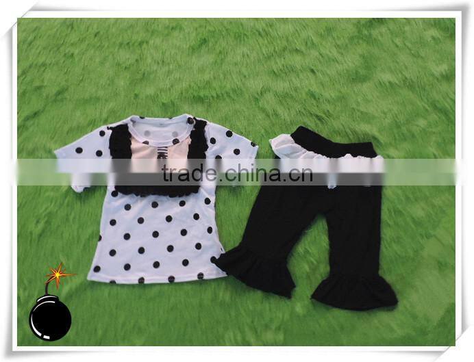 kids wear bangladesh children clothing Wholesal Kids 2pcs Outfits polka dot shirt +ruffle capris