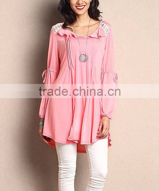 Hot Selling Women Tops With Pink Peasant Tunic Women Outwear Women Clothing GD90426-40