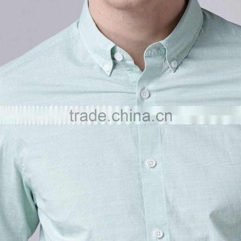 Men's stripe long sleeve Cotton and linen light blue shirt