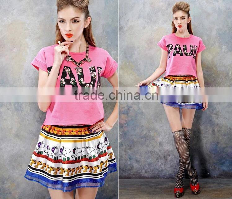 Wholesale 2015 high quality Print Cotton Spandex Ladies Apparel Crop Top / New Fashion Women Apparel