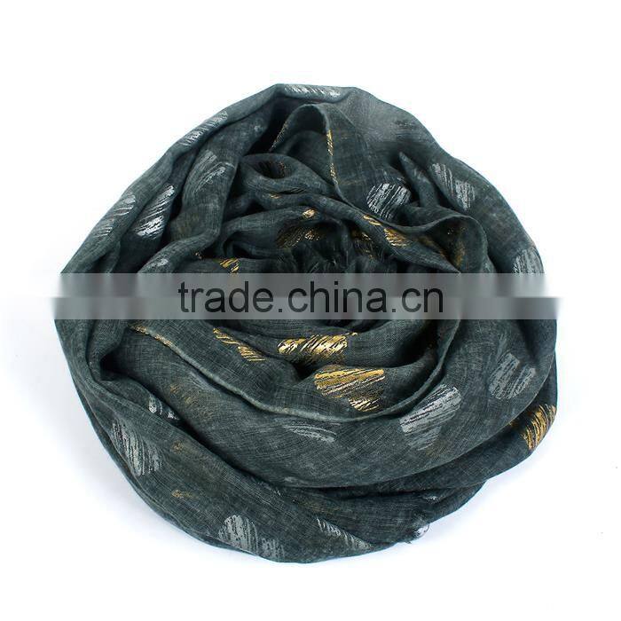 Cotton Polyester Blend Scarves & Wraps Rectangle Golden Army Green Heart Scarf For Women