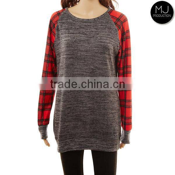 Wholesale New arrival ladies long plaid Christmas tops