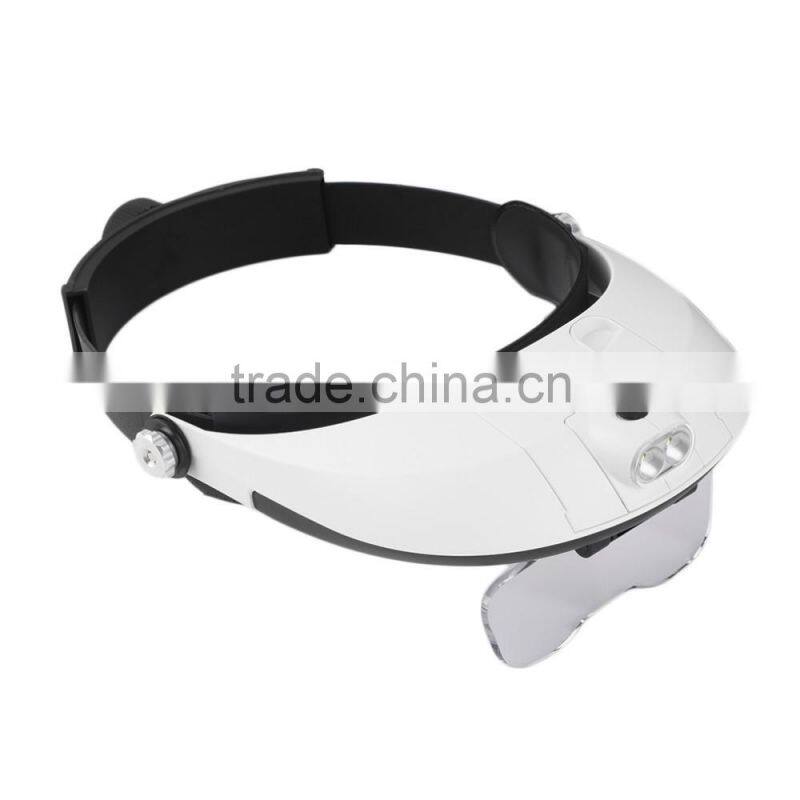 2017 Hot Selling 2 LED Headband Glasses Illuminated Magnifier Loupe Single/Bi-plate Magnifications 5 Lens