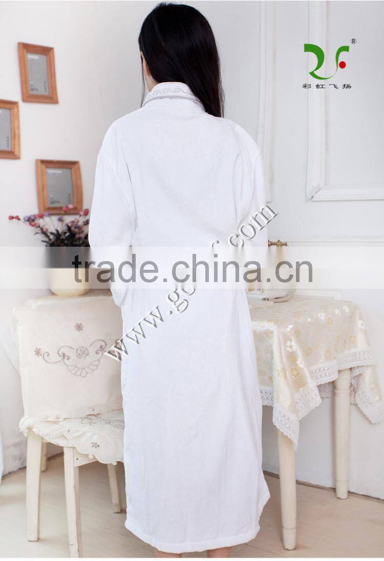 100% cotton plush aristocratic terry velour bathrobe deco with embroidery and piping