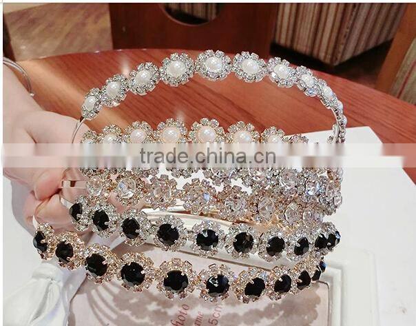 Newest pearl crown wholesale pearl hair band crystal brail hair band