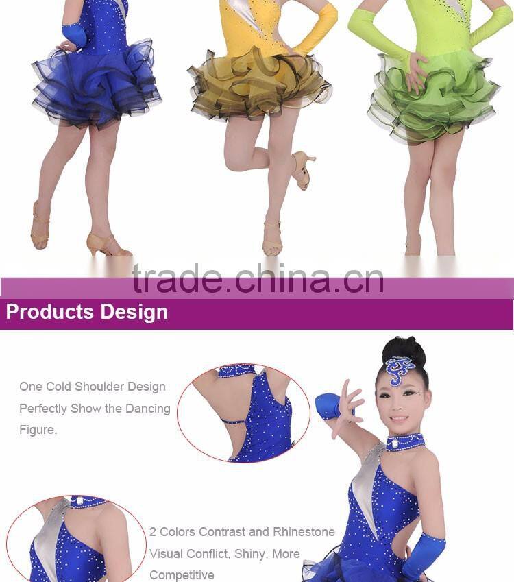 Girls Kids Ballroom Latin Competition Dress Fluffy Skirt Children Latin Dance Costumes