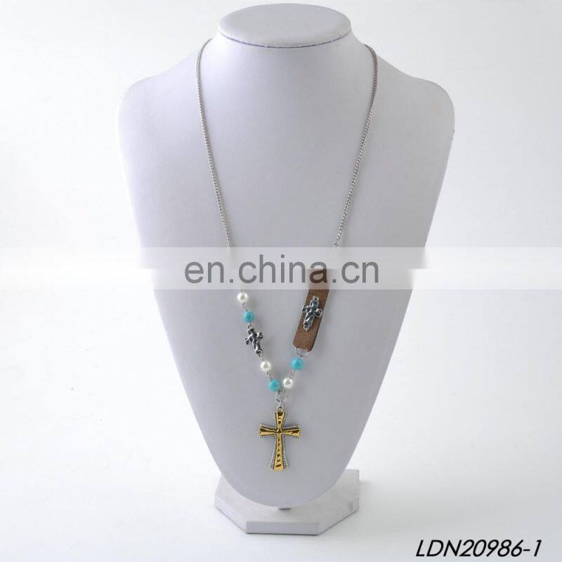 Anti-Siver and Anti-Gold vintage cross Necklaces turquoise beads necklace