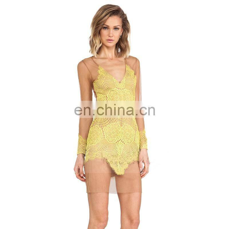 2016 Hot sales sexy transparent dress deep V net dresses transparent sexy night dress for woman