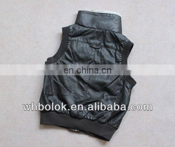 Custom made Fashionable womens leather pu vest with short fur collar