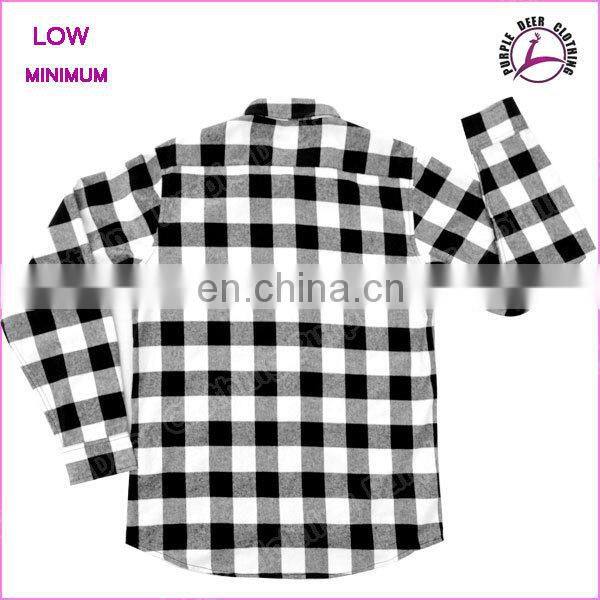 Mens black white check pattern cotton shirt long sleeve thick flannel shirt