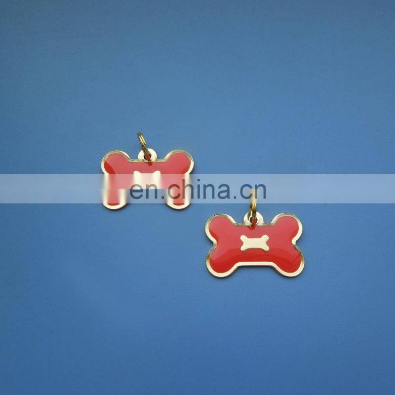 Glitter pink color bone shape silver plating metal pet tag for puppy