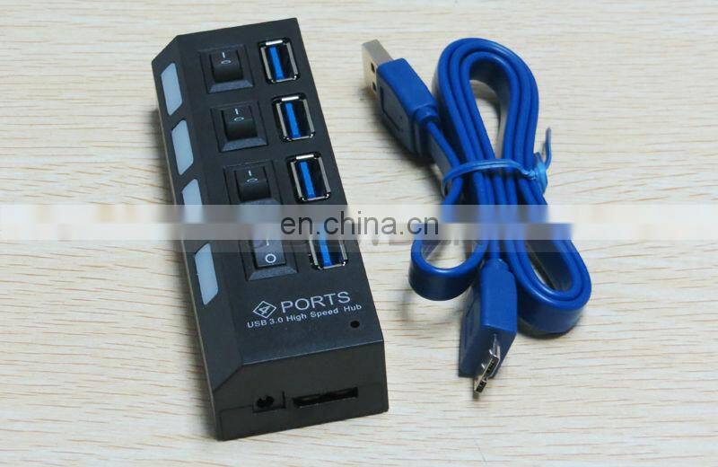 High Speed 4 Ports USB 3.0 Hub with On/Off Switch Led Indicator