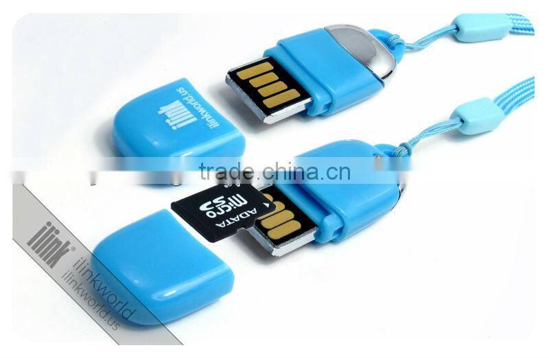 4GB flash memory with micro sd card reader with usb lanyard