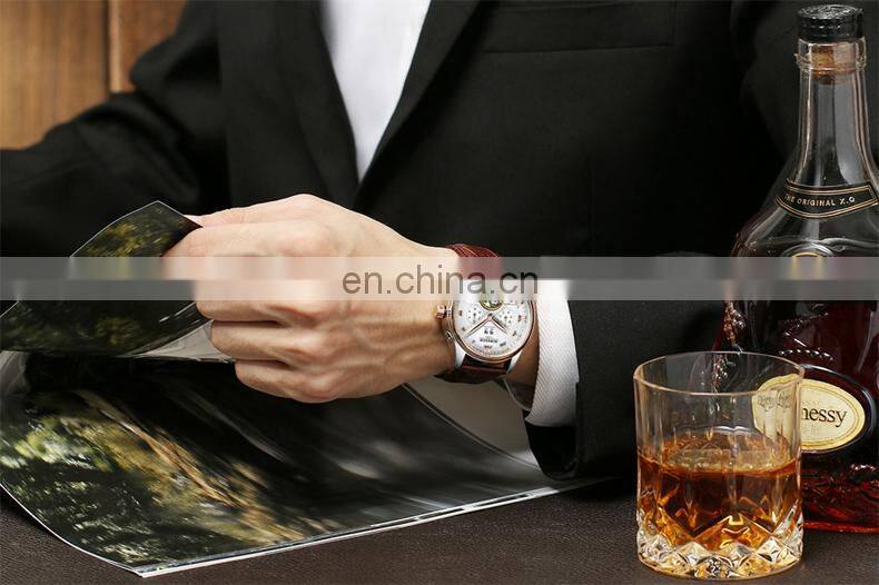 KINYUED J012 Casual Tourbillon Fashion Leather Belt Watches For Men Automatic Mechanical 12 Hours Wrist Watch