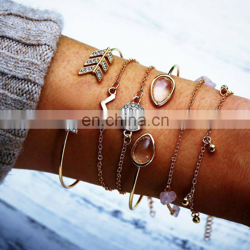 6pcs/set Bohemian V shape Bracelet Set For women Gold Color Chain Bracelets Sets Jewelry