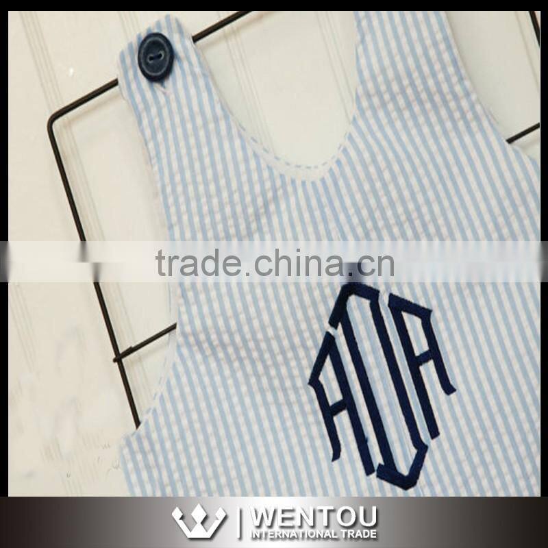New Design Monogrammed Seersucker Shortall For Children