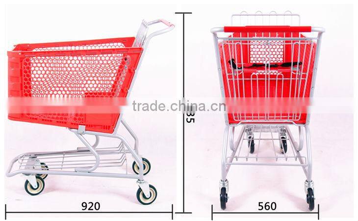 Plastic shopping cart with kids seat