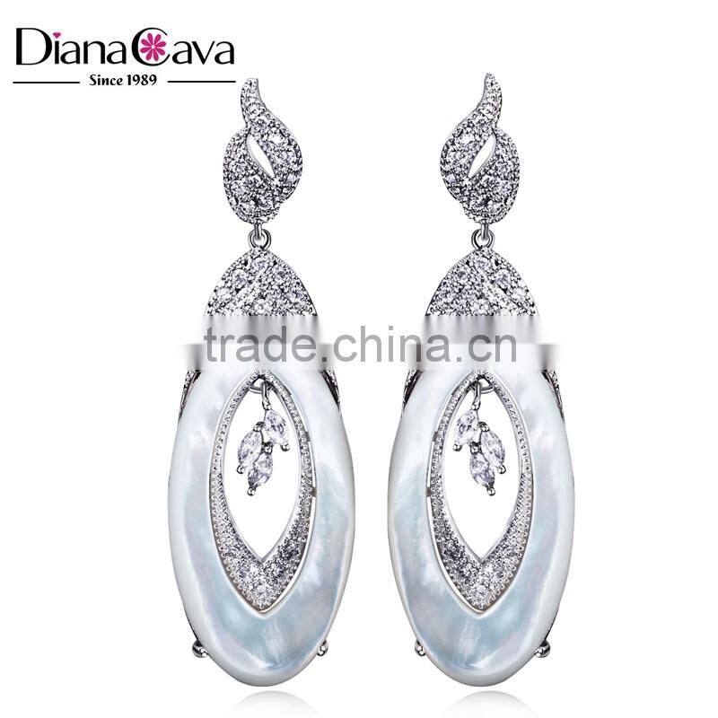 New 2016 Trend Gun White Gold Plated Natural Shell Piece Oval Shape Drop Earrings