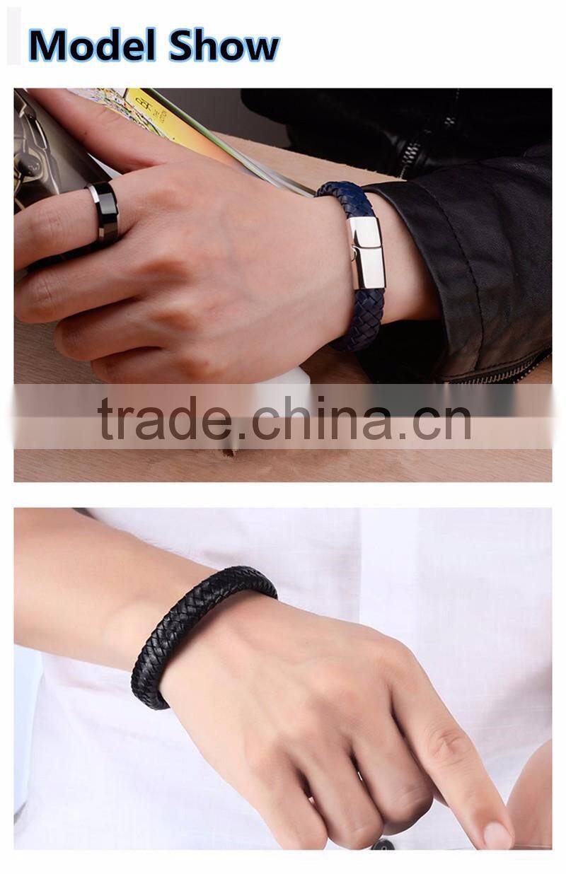 Customized logo clasps for leather bracelets bio magnetic bracelet genuine mens handmade braided leather bracelet