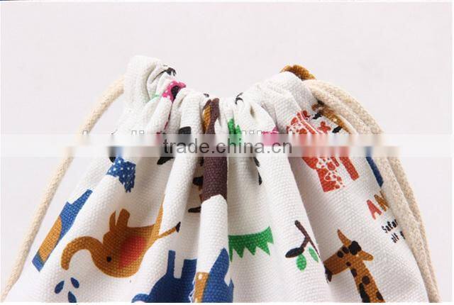 Cute Animal Zoo Pattern Folding Canvas Laundry Bag Laundry Pouch
