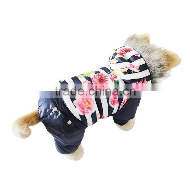 Luxury fur flower cotton Royal Blue dog clothes