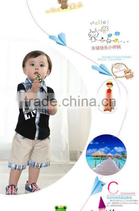Hot sale children boy's clothing sets,grid designs,2014 Summer