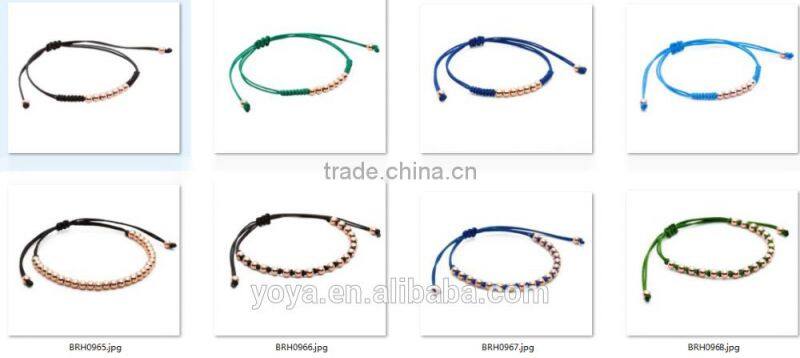 BRH0914 Polished onyx& gold pleated bicone brass bead craff macrame bracelet