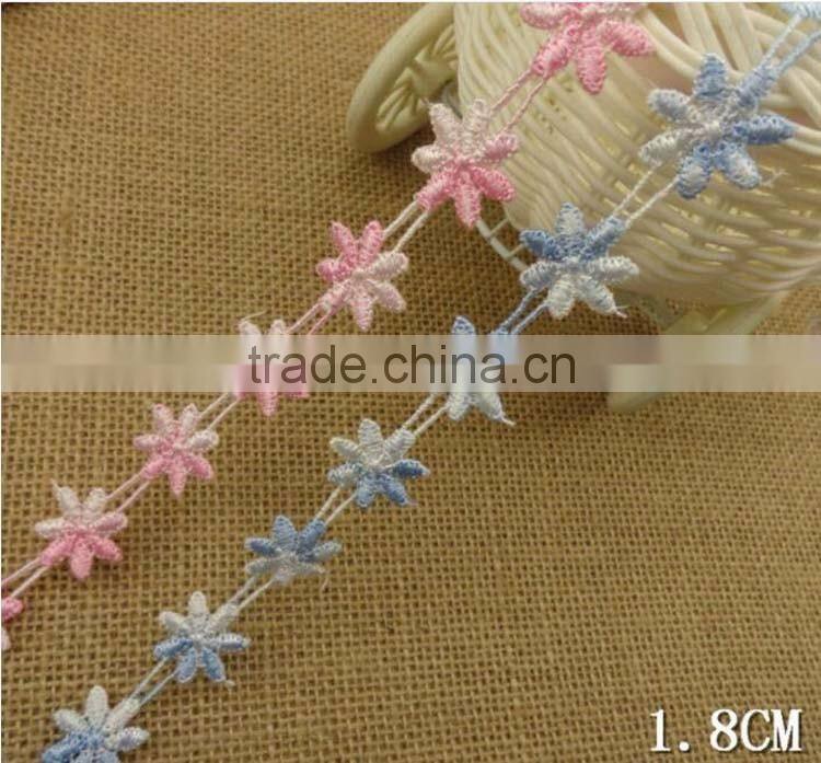 Water Soluble lace1.8" Flower Blue Pink Nylon Embroidery Kitted Slim Side Underwear Laces Fabric