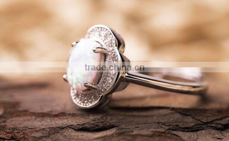 925 Silver Oval White Opal Ring Birthstone Ring