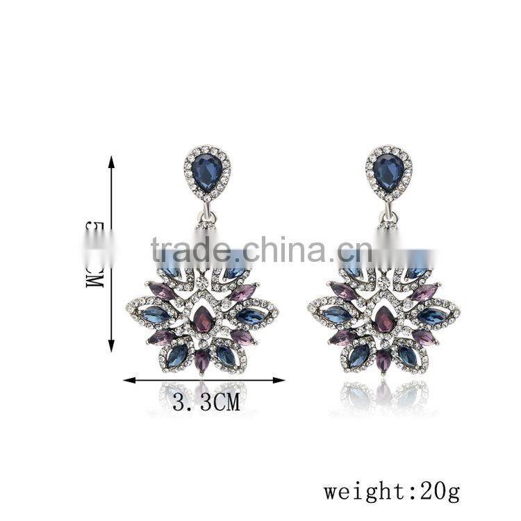New Charm Fashion Crystal Rhinestone Water Drop Leaf Flower Dangle Drop Earrings