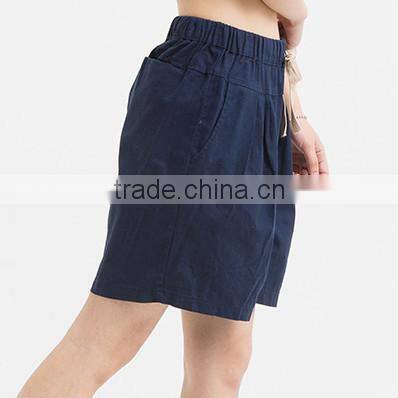 Cotton and Linen Navy Blue Ladies Shorts