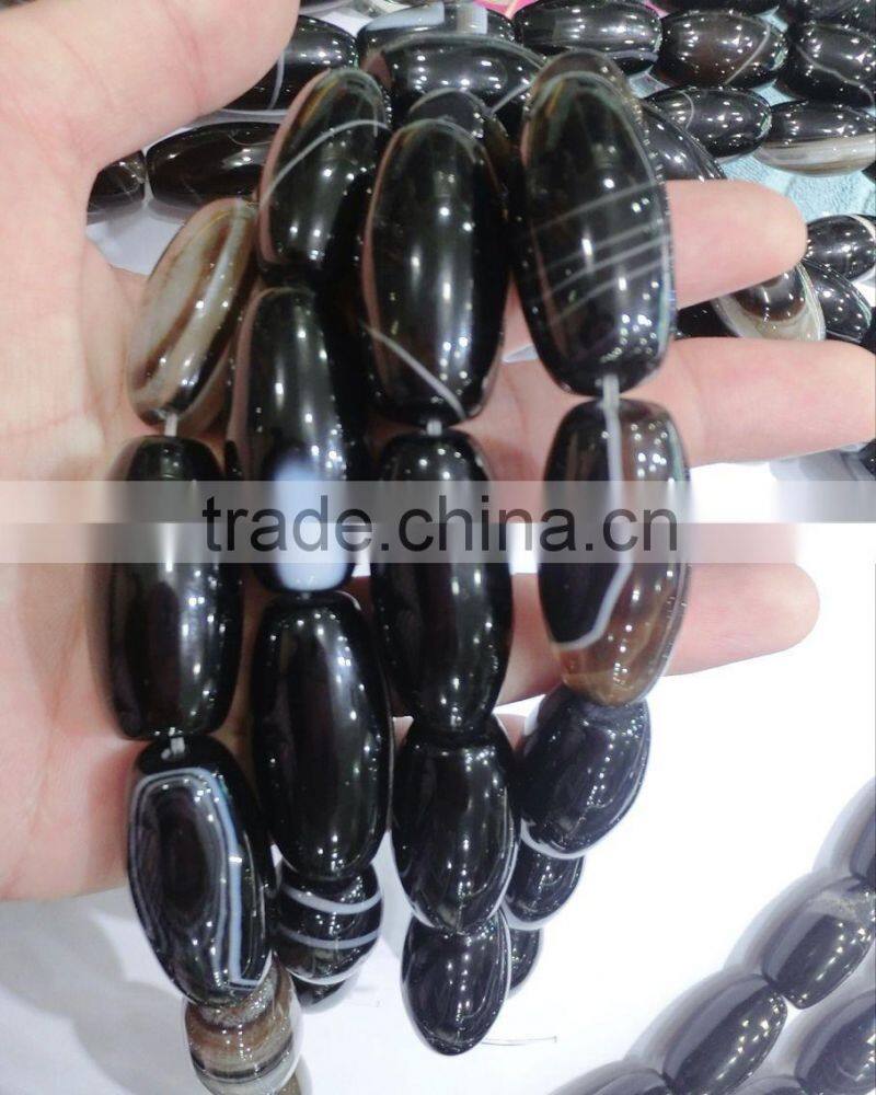 15*30mm barrel drum shape Natural polished Black Agate strip beads