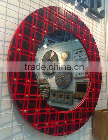 Wooden wall interior or bathroom round mirror for make up