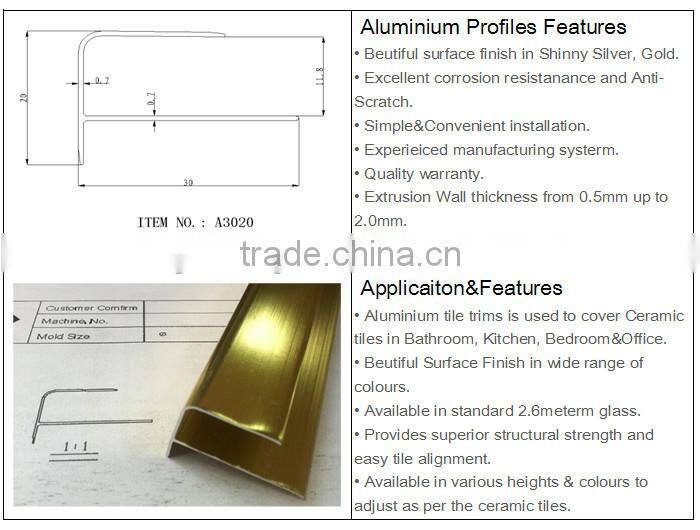 Aluminium Ceramic/Wall/floor tile trim strip,flexible marble edge Aluminium tile trim profiles