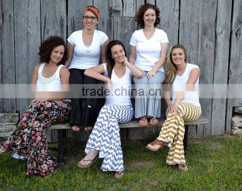 Ladies cotton ruffle pants women loose knit pants high quality